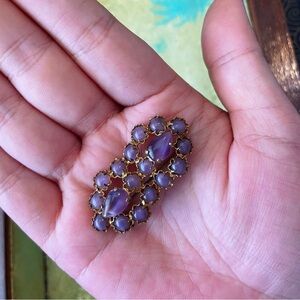 Antique Czech Glass Purple Brooch Lavender Rhinestone Pin Signed Czechoslovakia